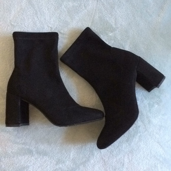 black suede block heel booties